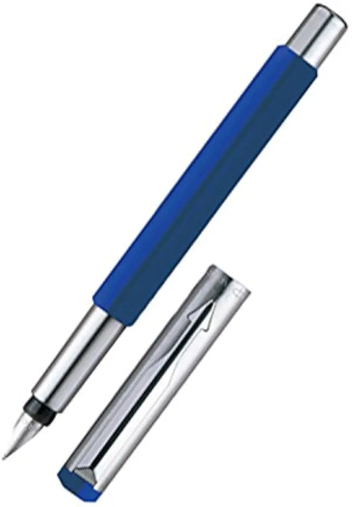 Parker Vector Metallix Chrome Trim Fountain Pen (Fine Nib) | Blue Body Color with Quink Ink Bottle | Novel Gifts for Professionals| Ideal for Corporate Use