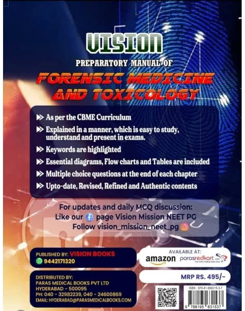 Vision preparatory manual of forensic medicine and toxicology 3 rd edition by T Sudharsan