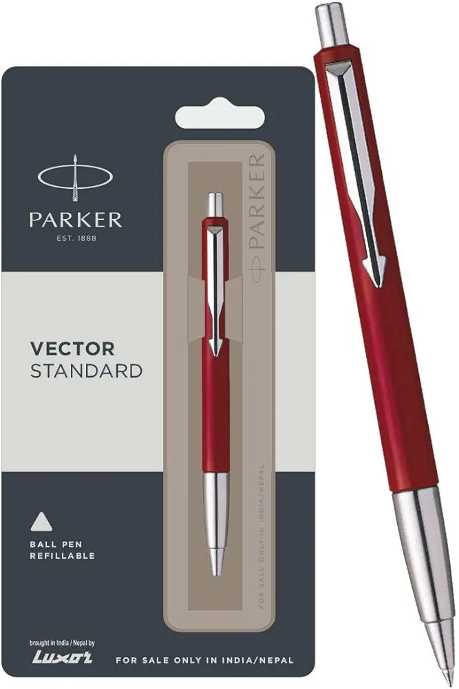 Parker Vector Standard Ball Pen Chrome Trim Red Body Color| Ink Color - Blue | Corporate Gift | Leading Pen For Professionals