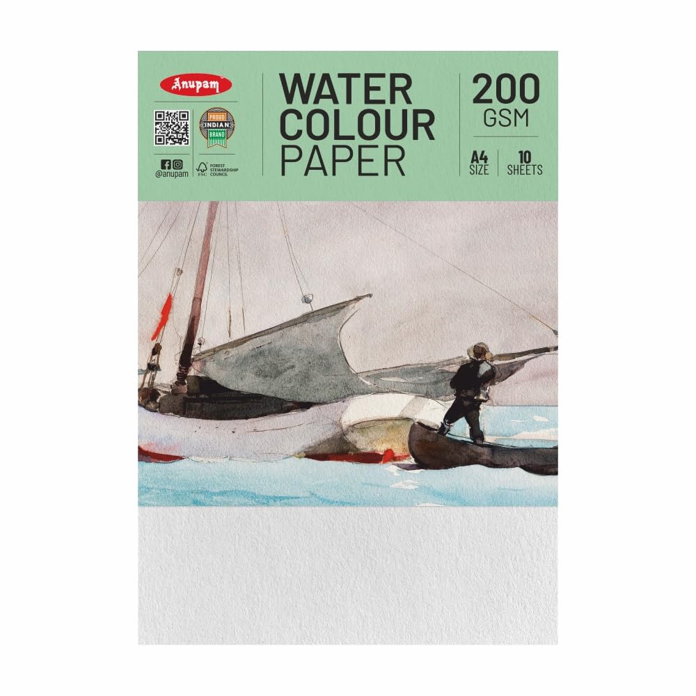 Anupam Watercolour Paper Loose Sheets-Natural white-Grained Surface-Cold Pressed-200GSM