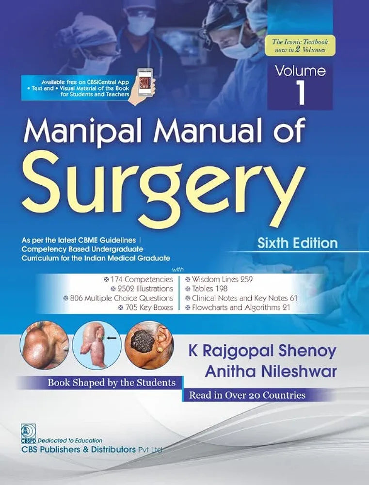 MANIPAL MANUAL OF SURGERY 6ED 2 VOL SET (PB 2023) (CBME EDITION) Volumes 1 and 2 (2-volume set) By K Rajgopal Shenoy