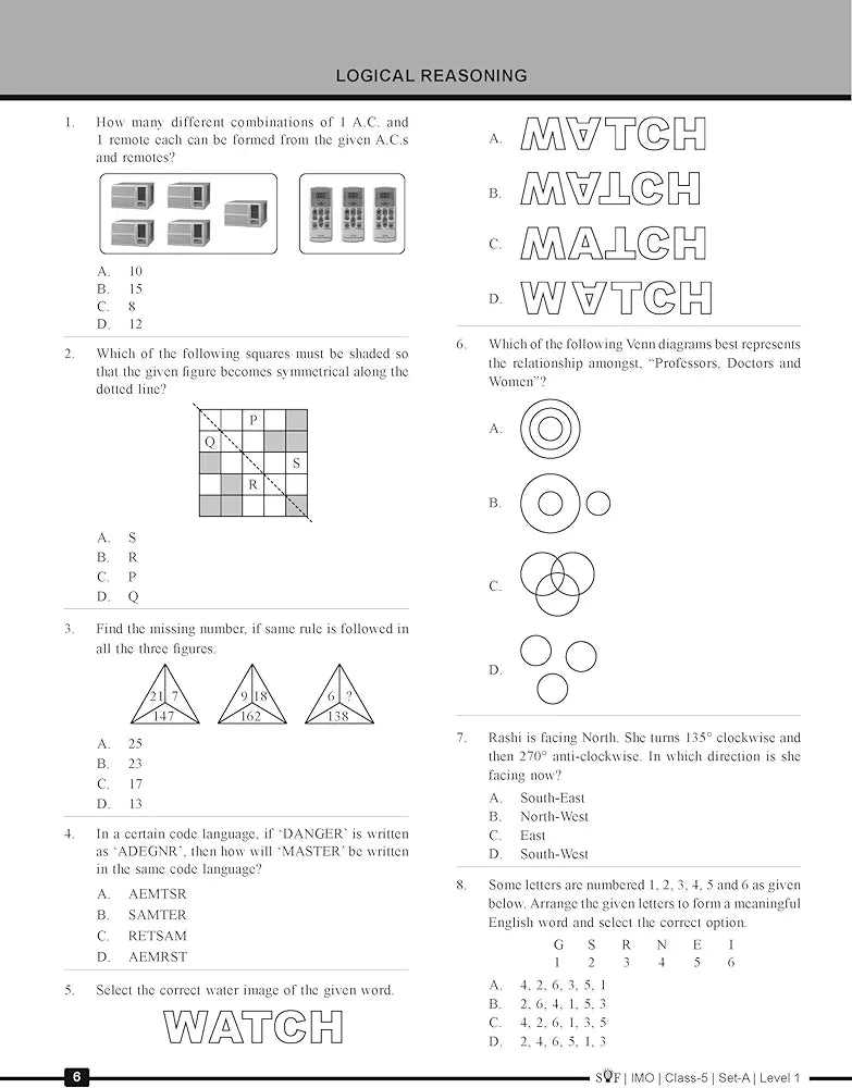 MTG IMO Class-5 Olympiad 10 Previous Years Papers (2023-2019 Set A & B) Mathematics with Mock Test Papers - Sample OMR Sheet with Chapterwise Analysis | SOF Olympiad Books For 2024-25 Exam