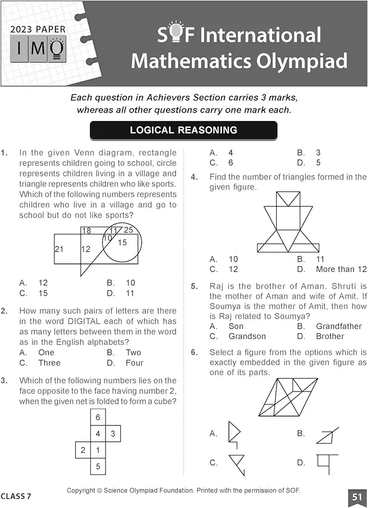 MTG International Mathematics Olympiad (IMO) Workbook for Class 7 - MCQs, Previous Years Solved Paper and Achievers Section - SOF Olympiad Preparation Books For 2024-2025 Exam