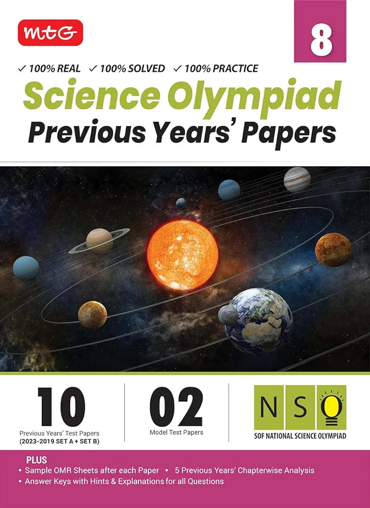 MTG NSO Class-8 Olympiad 10 Previous Years Papers (2023-2019 Set A & B) Science with Mock Test Papers - Sample OMR Sheet with Chapterwise Analysis | SOF Olympiad Books For 2024-25 Exam