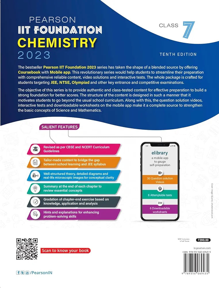 Pearson IIT Foundation Chemistry Class 7, for JEE, NTSE, Olympiad| Revised CBSE and NCERT'23|Free access to e-library for Self Preparation - Fifth Edition 2023