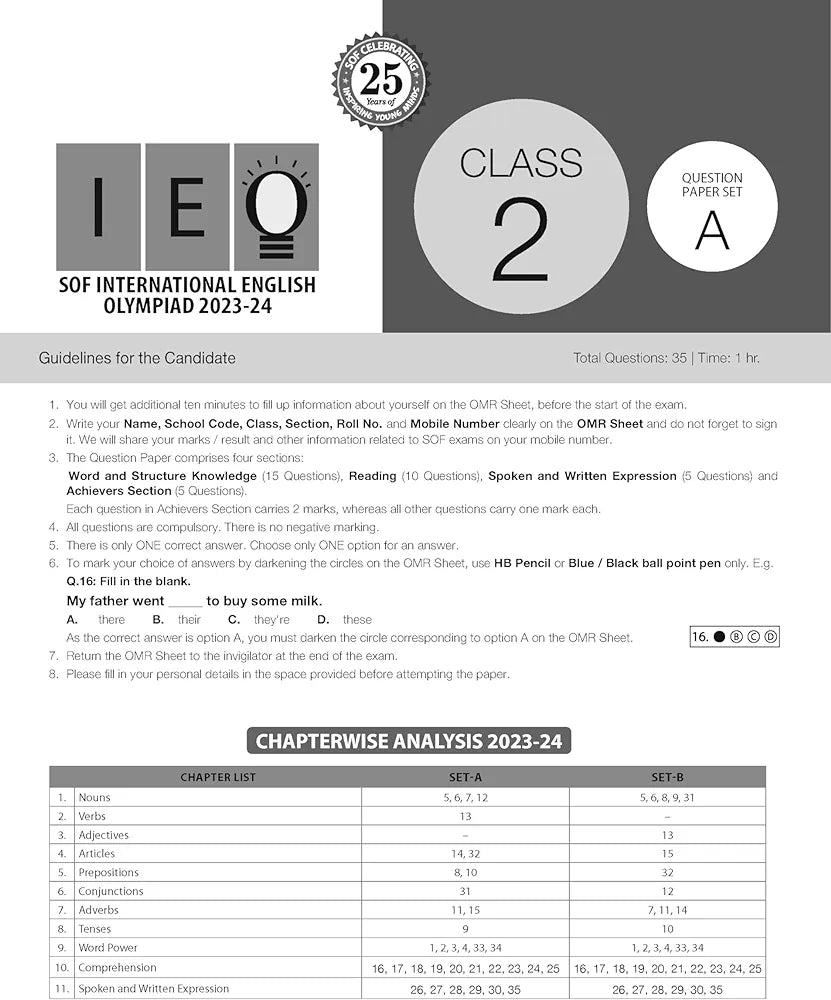 MTG IEO Class-2 Olympiad 10 Previous Years Papers (2023-2019 Set A & B) English with Mock Test Papers - Sample OMR Sheet with Chapterwise Analysis | SOF Olympiad Books For 2024-25 Exam