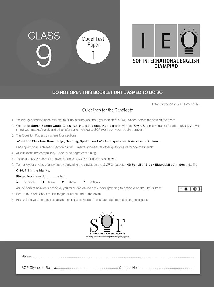 MTG IEO Class-9 Olympiad 10 Previous Years Papers (2023-2019 Set A & B) English with Mock Test Papers - Sample OMR Sheet with Chapterwise Analysis | SOF Olympiad Books For 2024-25 Exam
