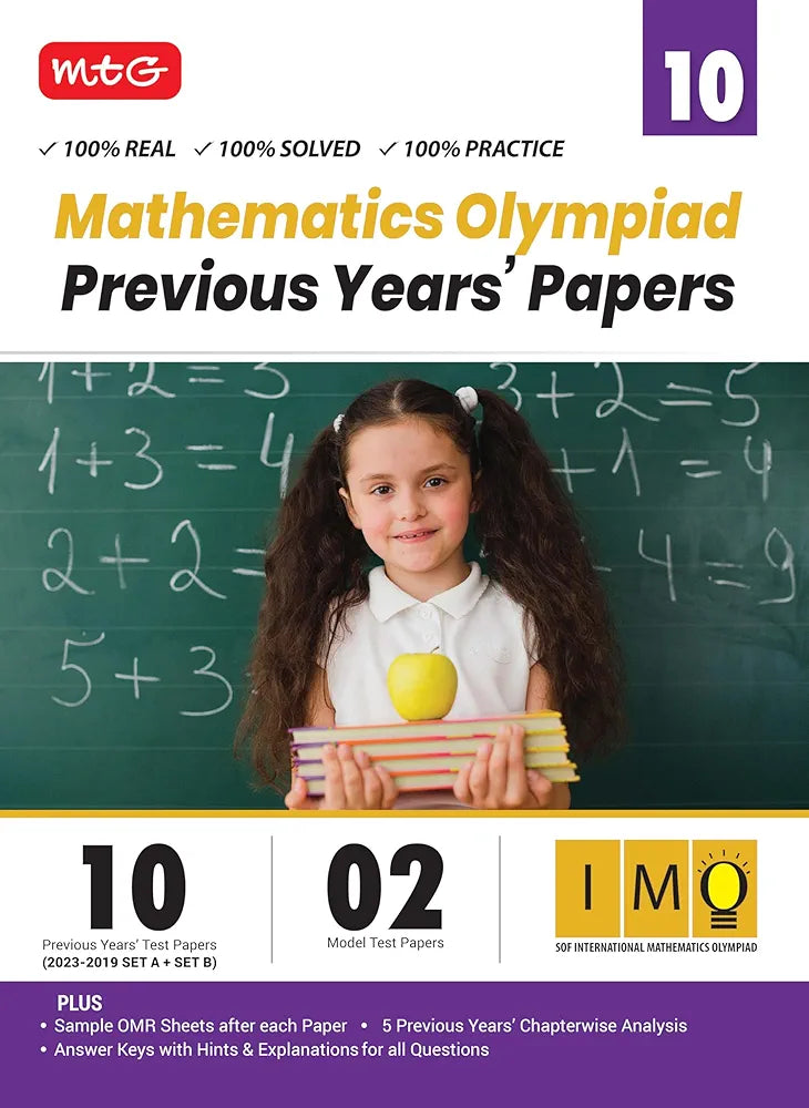 MTG IMO Class-10 Olympiad 10 Previous Years Papers (2023-2019 Set A & B) Mathematics with Mock Test Papers - Sample OMR Sheet with Chapterwise Analysis | SOF Olympiad Books For 2024-25 Exam
