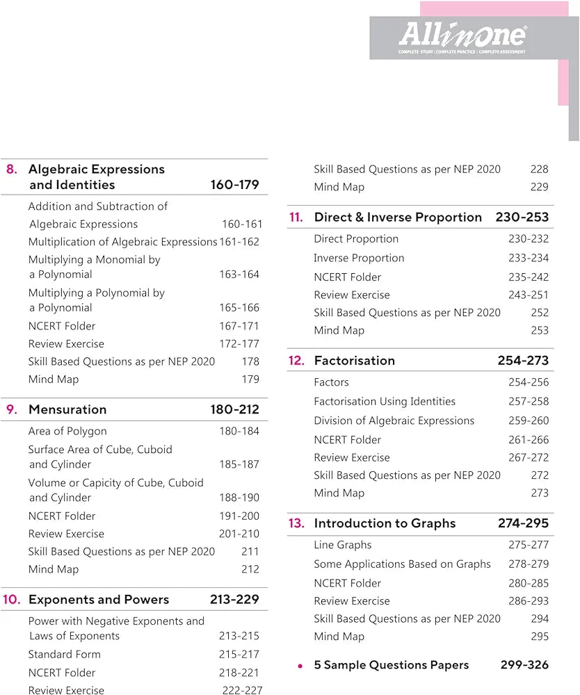 Arihant All In One Mathematics Class 8 Based On Latest NCERT For CBSE Exams 2025 | Mind map in each chapter | Clear & Concise Theory | Intext & Chapter Exercises | Sample Question Papers