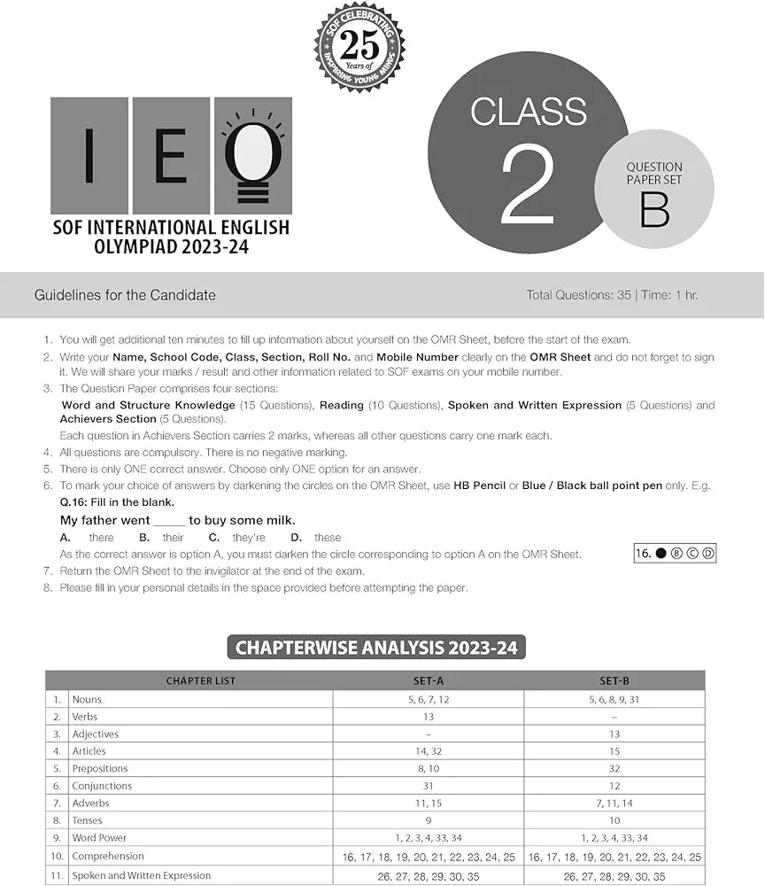 MTG IEO Class-2 Olympiad 10 Previous Years Papers (2023-2019 Set A & B) English with Mock Test Papers - Sample OMR Sheet with Chapterwise Analysis | SOF Olympiad Books For 2024-25 Exam