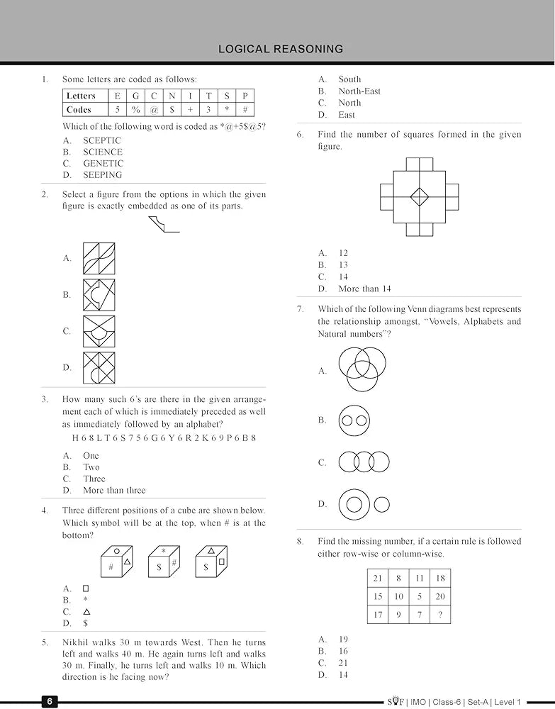 MTG IMO Class-6 Olympiad 10 Previous Years Papers (2023-2019 Set A & B) Mathematics with Mock Test Papers - Sample OMR Sheet with Chapterwise Analysis | SOF Olympiad Books For 2024-25 Exam