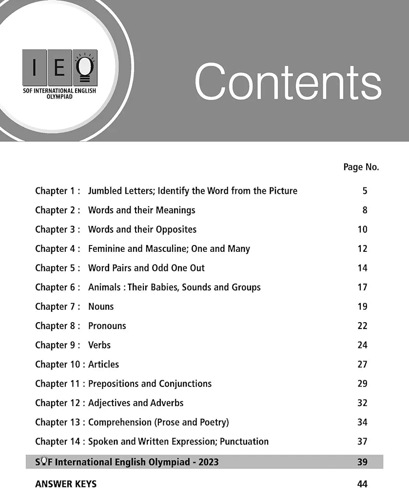 MTG International English Olympiad (IEO) Workbook for Class 1 - MCQs, Previous Years Solved Paper and Achievers Section - SOF Olympiad Preparation Books For 2024-2025 Exam