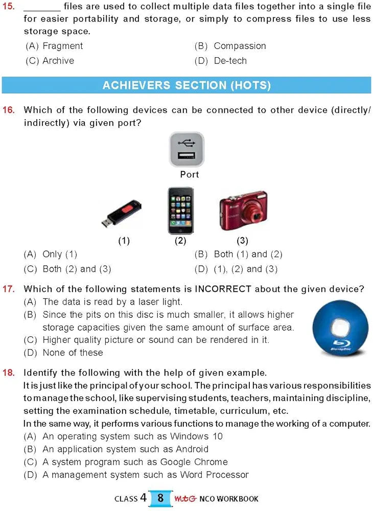 MTG National Cyber Olympiad (NCO) Workbook for Class 4 - Quick Recap, MCQs, Previous Years Solved Paper and Achievers Section - SOF NCO Olympiad Preparation Books For 2023-2024 Exam