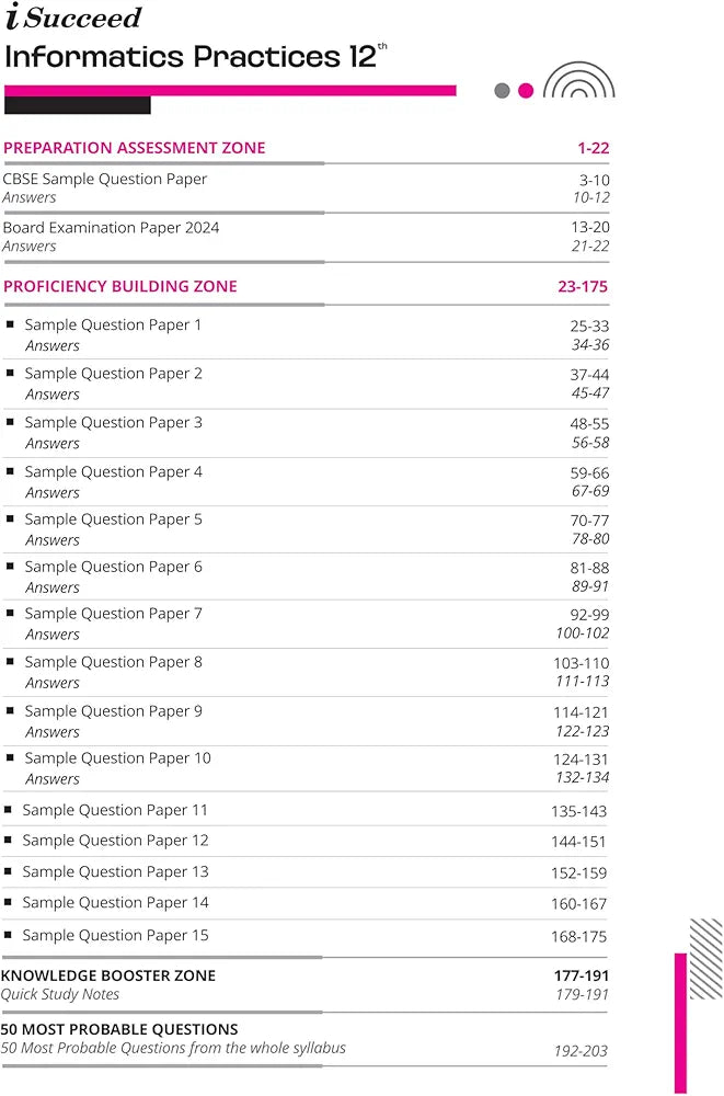 Arihant i Succeed 15 Sample Question Papers for Information Practices Class 12th | As per latest CBSE Sample Paper issued on 5 Sept. 2024 | 50% CBQs in each paper | Detailed Answers with Step Marking | Fully Solved Latest CBSE Sample Paper For Exam 2025