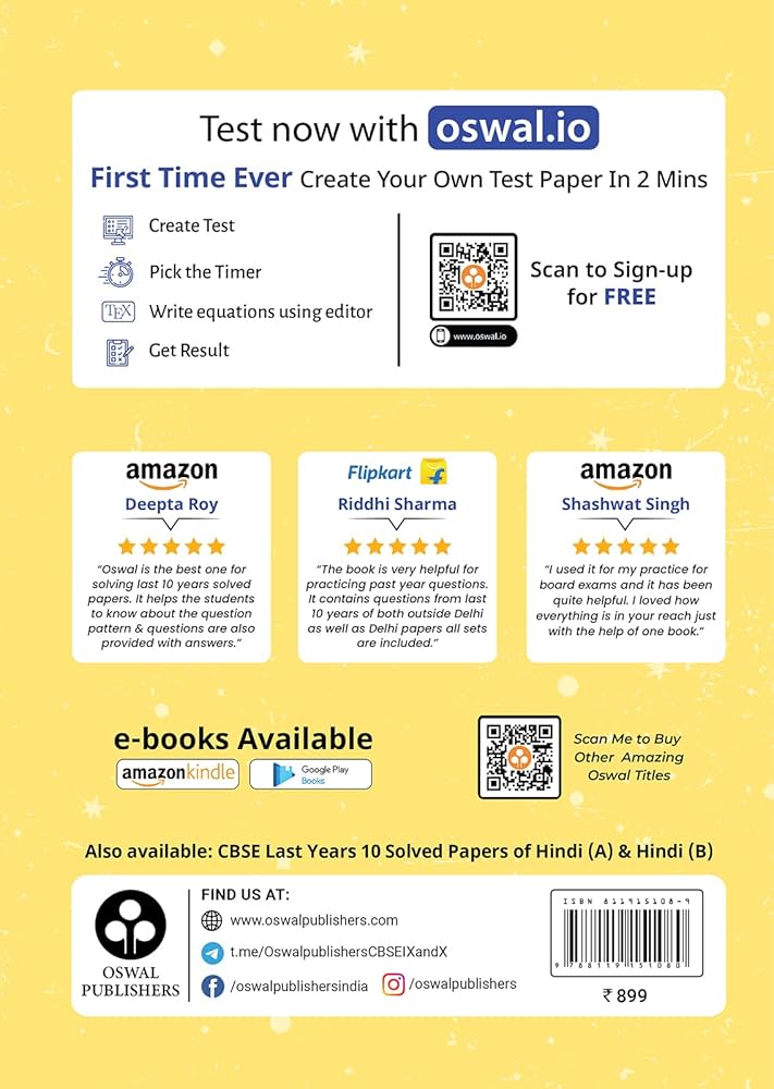 Oswal - Gurukul Last Years 10 Solved Papers for CBSE Class 10 Exam 2024 - Yearwise Board Solutions of Math Standard, English, Science & Social Science (All Sets Delhi & Outside), Latest Syllabus