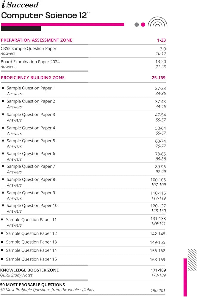 Arihant i Succeed 15 Sample Question Papers for Computer Science Class 12th | As per latest CBSE Sample Paper issued on 5 Sept. 2024 | 50% CBQs in each paper | Detailed Explanations for Each Question | Fully Solved Latest CBSE Sample Paper For Exam 2025