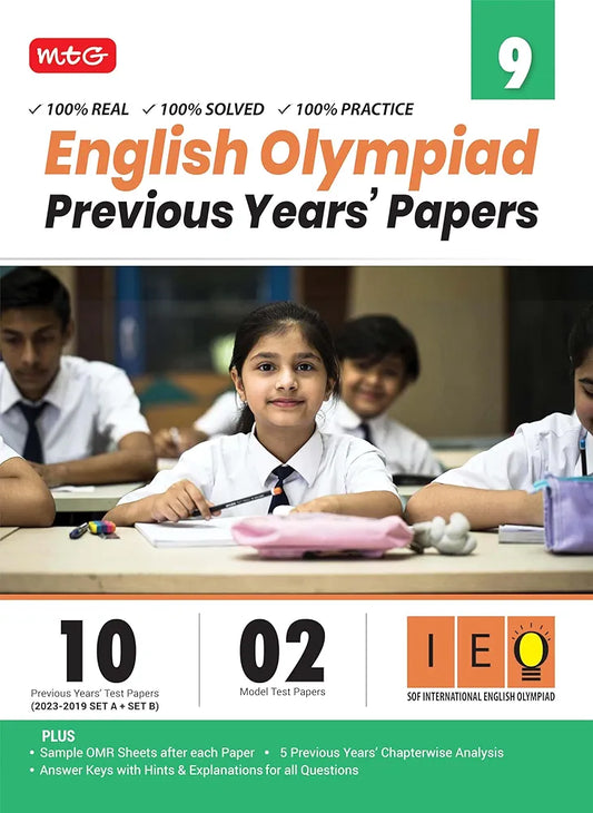 MTG IEO Class-9 Olympiad 10 Previous Years Papers (2023-2019 Set A & B) English with Mock Test Papers - Sample OMR Sheet with Chapterwise Analysis | SOF Olympiad Books For 2024-25 Exam