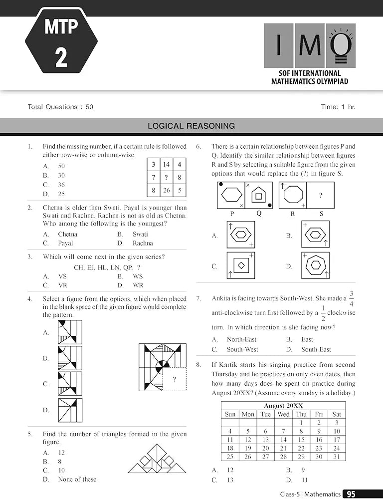 MTG Olympiad Prep-Guide Class 5 Mathematics (IMO) - Detailed Theory, Self Test with IMO Chapterwise Previous Year Question Paper For SOF 2024-25 Exam
