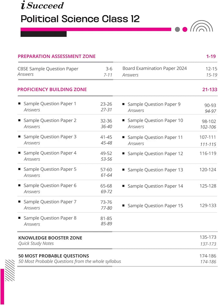Arihant i Succeed 15 Sample Question Papers for Political Science Class 12th | As per latest CBSE Sample Paper issued on 5 Sept. 2024 | 50% CBQs in each paper | Detailed Answers with Step Marking | Fully Solved Latest CBSE Sample Paper For Exam 2025