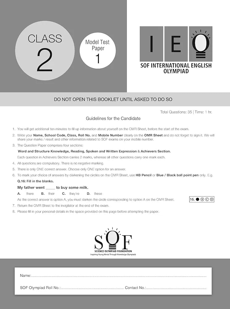 MTG IEO Class-2 Olympiad 10 Previous Years Papers (2023-2019 Set A & B) English with Mock Test Papers - Sample OMR Sheet with Chapterwise Analysis | SOF Olympiad Books For 2024-25 Exam