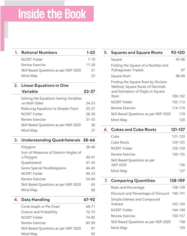 Arihant All In One Mathematics Class 8 Based On Latest NCERT For CBSE Exams 2025 | Mind map in each chapter | Clear & Concise Theory | Intext & Chapter Exercises | Sample Question Papers