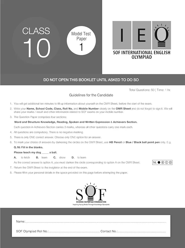 MTG IEO Class-10 Olympiad 10 Previous Years Papers (2023-2019 Set A & B) English with Mock Test Papers - Sample OMR Sheet with Chapterwise Analysis | SOF Olympiad Books For 2024-25 Exam