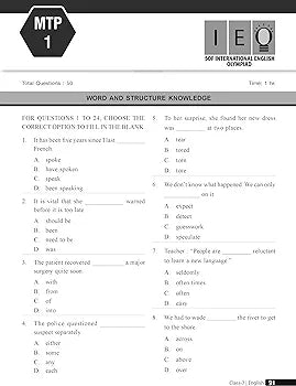 MTG Olympiad Prep-Guide Class 7 English (IEO) - Detailed Theory, Self Test with IEO Topicwise Previous Year Question Paper For SOF 2024-25 Exam