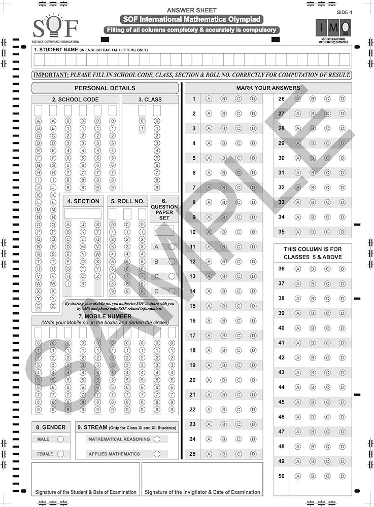 MTG IMO Class-6 Olympiad 10 Previous Years Papers (2023-2019 Set A & B) Mathematics with Mock Test Papers - Sample OMR Sheet with Chapterwise Analysis | SOF Olympiad Books For 2024-25 Exam