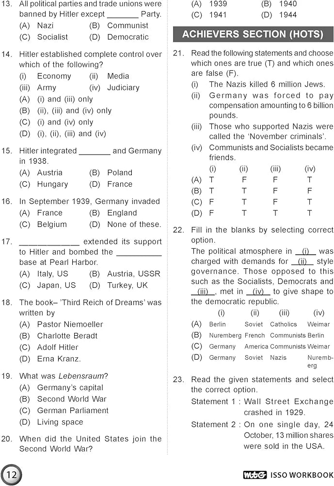 MTG International Social Studies Olympiad (ISSO) Workbook for Class 9 - Chapterwise MCQs, Previous Years Solved Paper & Achievers Section - ISSO Olympiad Books For 2024-2025 Exam