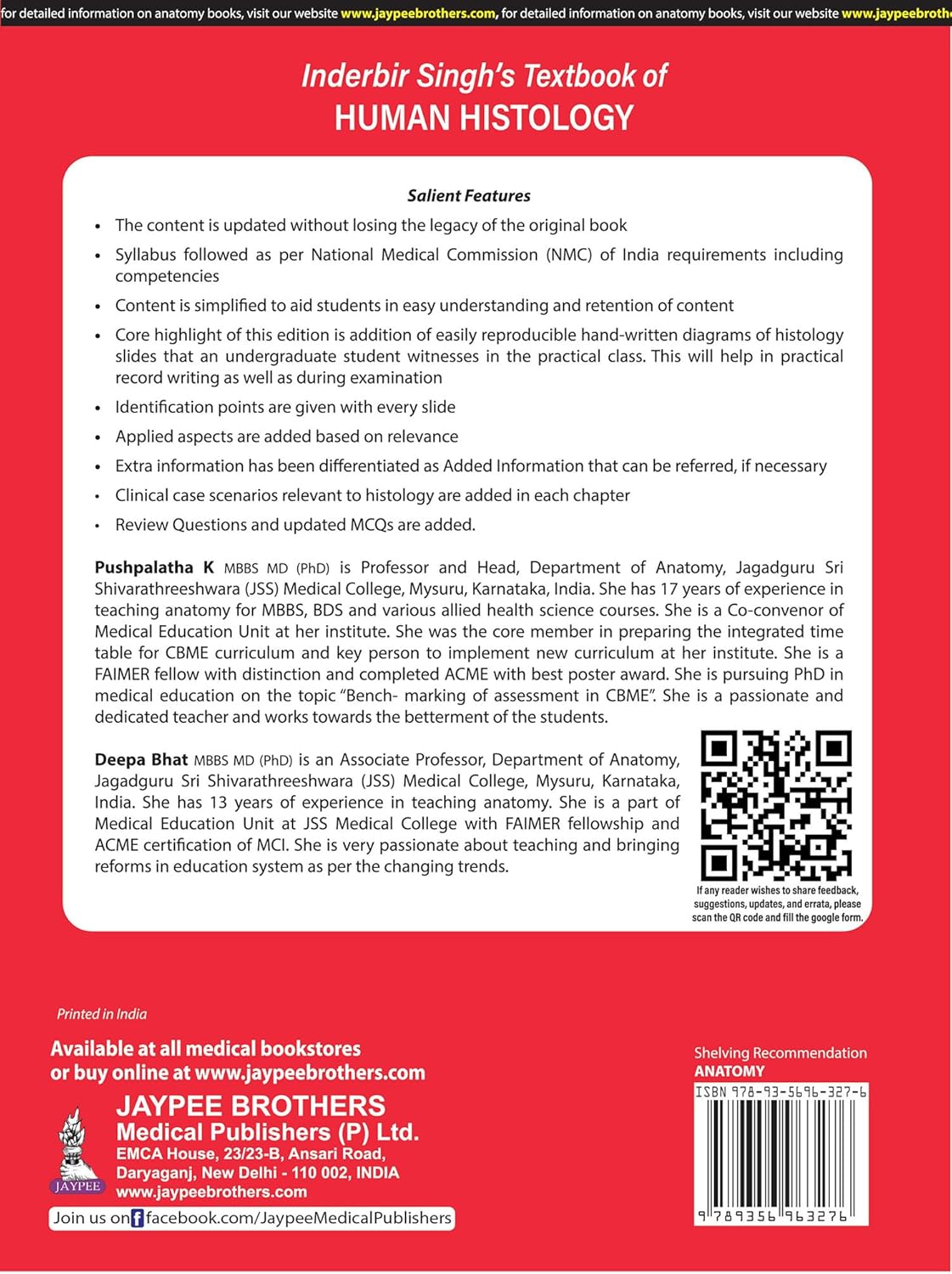 Inderbir Singh's Textbook of Human Histology 10th edition