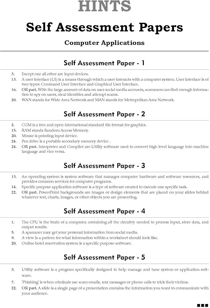 OSWAALBOOKS CBSE 10 SAMPLE QUESTION PAPERS CLASS 9 COMPUTER APPLICATIONS