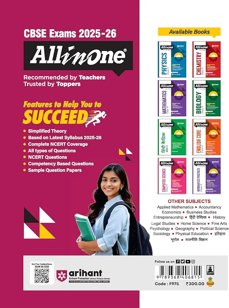 Arihant All in One Psychology Class 11 for CBSE Exams 2025-26 | Revised Edition as per latest syllabus | Simplified Theory, All Types of Exam Pattern Questions, CBQs, MCQs, A-R, Case Based, Sample Question Papers, & Project Work