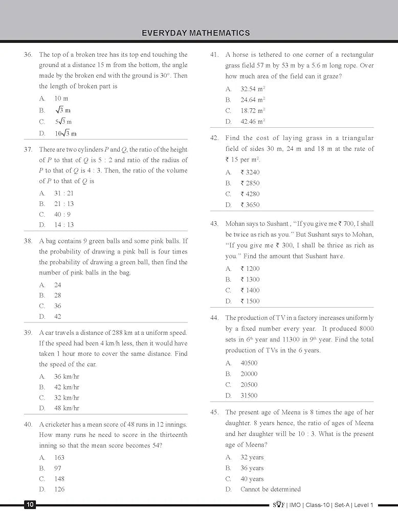 MTG Mathematics (IMO) Olympiad Previous Years Papers with Mock Test Papers Class 10 - Sample OMR Sheet with Chapterwise Analysis | SOF Olympiad Books For 2023-24 Exam MTG Editorial Board