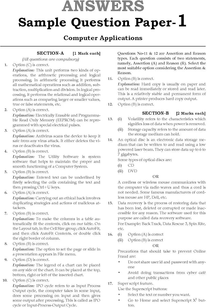 OSWAALBOOKS CBSE 10 SAMPLE QUESTION PAPERS CLASS 9 COMPUTER APPLICATIONS
