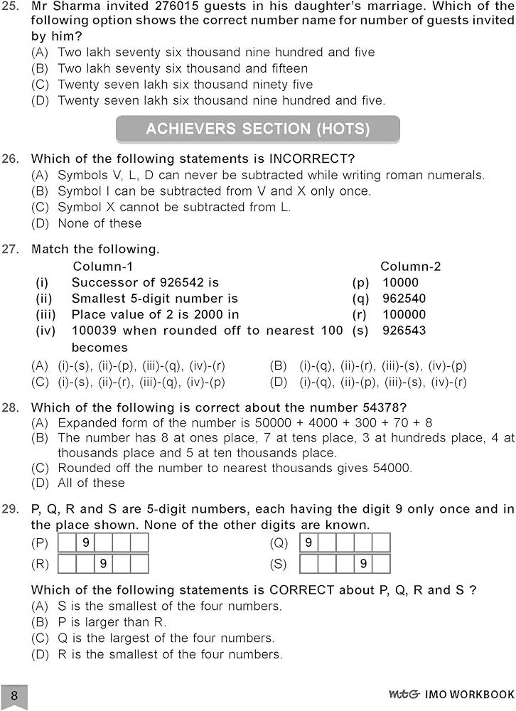 MTG International Mathematics Olympiad (IMO) Workbook for Class 3 - MCQs, Previous Years Solved Paper and Achievers Section - SOF Olympiad Preparation Books For 2024-2025 Exam