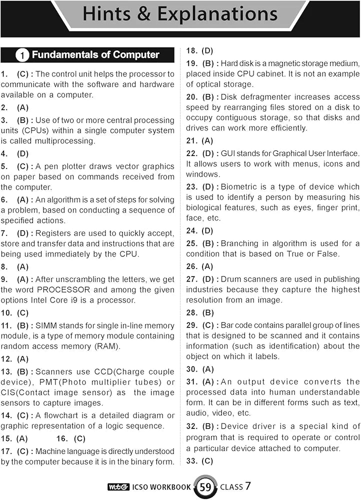 MTG International Computer Science Olympiad (ICSO) Workbook for Class 7 - Quick Recap, MCQs, Previous Years Solved Paper and Achievers Section - SOF ICSO Olympiad Preparation Books For 2024-2025 Exam