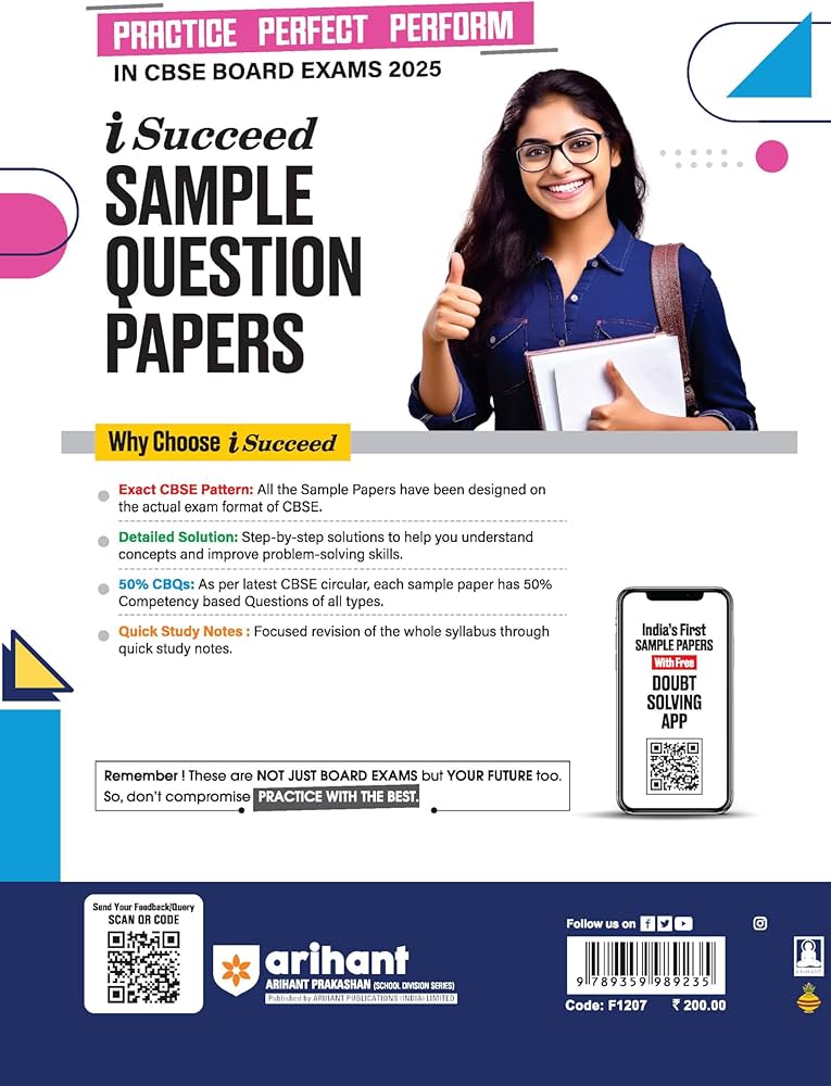 Arihant i Succeed 10 Sample Question Papers for Mathematics Class 9th | As per latest CBSE Sample Paper issued on 5 Sept. 2024 | 50% CBQs in each paper | Detailed Explanations with Step Marking | Fully Solved Latest CBSE Sample Paper For Exam 2025