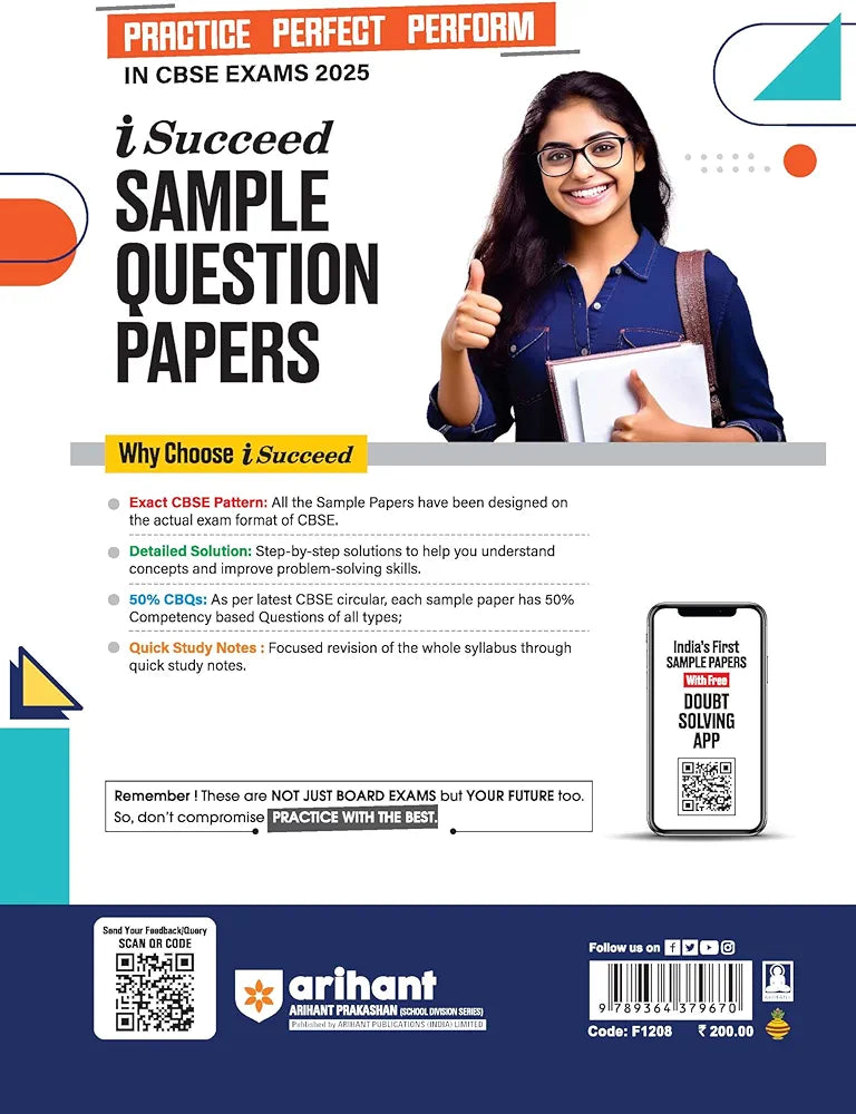 Arihant i Succeed 10 Sample Question Papers for Science Class 9th | As per latest CBSE Sample Paper issued on 5 Sept. 2024 | 50% CBQs in each paper | Detailed Explanations with Step Marking | Fully Solved Latest CBSE Sample Paper For Exam 2025