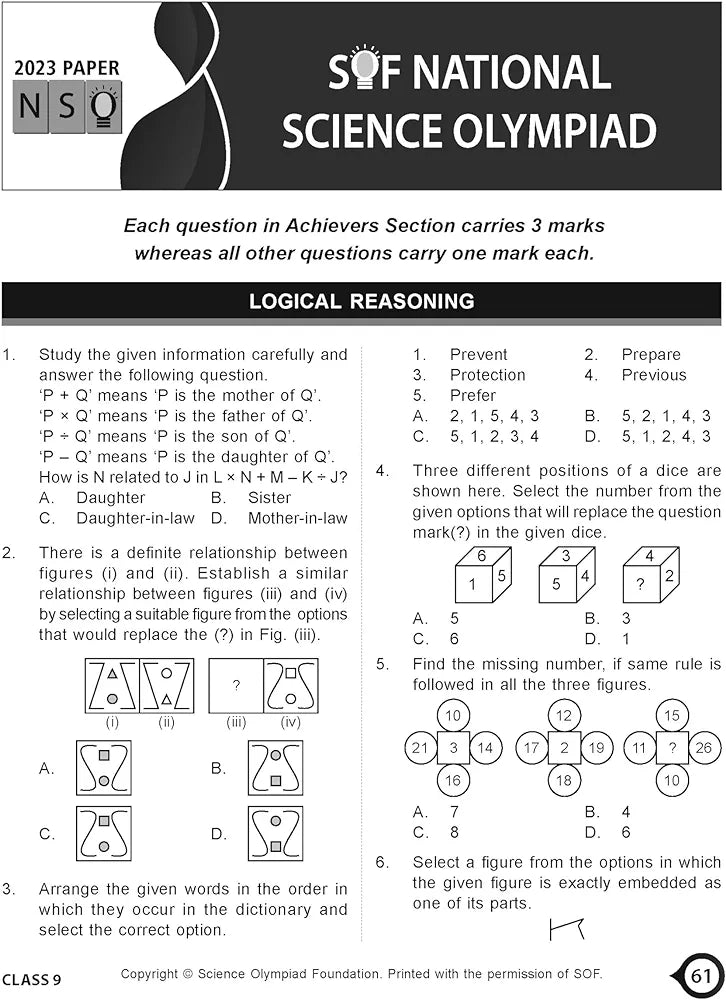 MTG National Science Olympiad (NSO) Workbook for Class 9 - Quick Recap, MCQs, Previous Years Solved Paper and Achievers Section - SOF Olympiad Preparation Books For 2024-2025 Exam
