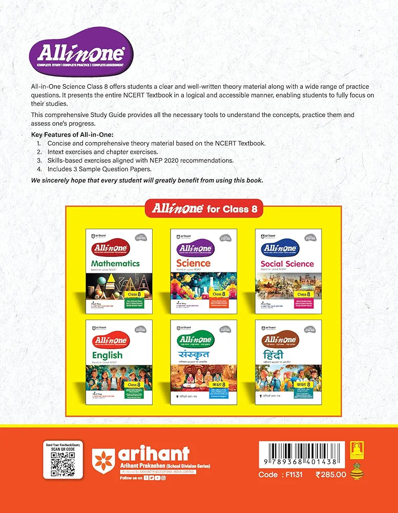Arihant All in One Science for Class 8 | As per Recommendations of NEP 2020 | Based on the latest NCERT | Mind Map in Each Chapter and Competency-Based Questions | Complete Study, Complete Practice, Complete Assessment 2025-26
