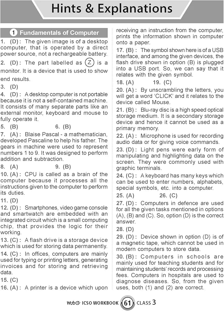 MTG International Computer Science Olympiad (ICSO) Workbook for Class 3 - Quick Recap, MCQs, Previous Years Solved Paper and Achievers Section - SOF ICSO Olympiad Preparation Books For 2024-2025 Exam