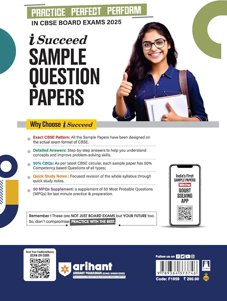 Arihant i Succeed 15 Sample Question Papers for Papers Psychology Class 12th | As per latest CBSE Sample Paper issued on 5 Sept. 2024 | 50% CBQs in each paper | Detailed Answers with Step Marking | Fully Solved Latest CBSE Sample Paper For Exam 2025