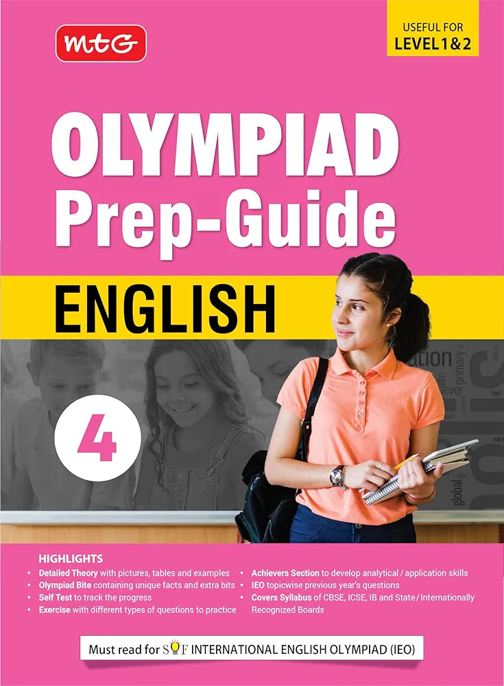 MTG Olympiad Prep-Guide Class 4 English (IEO) - Detailed Theory, Self Test with IEO Topicwise Previous Year Question Paper For SOF 2024-25 Exam