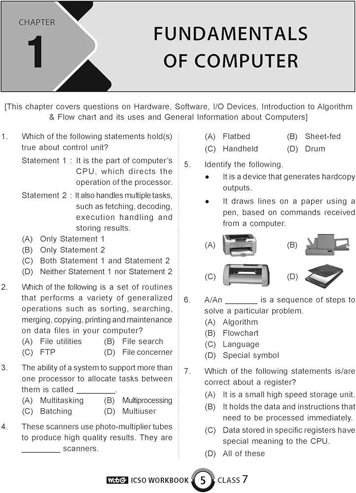 MTG International Computer Science Olympiad (ICSO) Workbook for Class 7 - Quick Recap, MCQs, Previous Years Solved Paper and Achievers Section - SOF ICSO Olympiad Preparation Books For 2024-2025 Exam