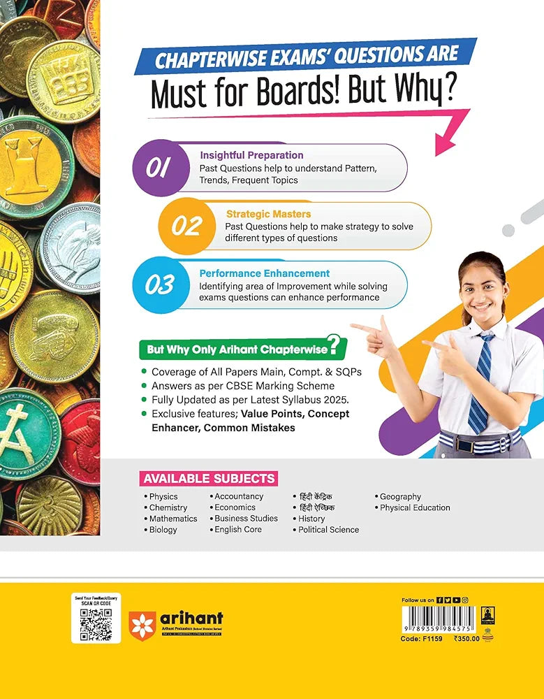 Arihant CBSE Chapterwise Question Bank | Economics | (2024-2010) With Solutions For Economics Class 12th | Previous Year Questions (PYQ) | As Per The Latest CBSE Syllabus (2024-25) | All Main | Compt & Sample Papers up to 2024 | Key Ideas | Concept E