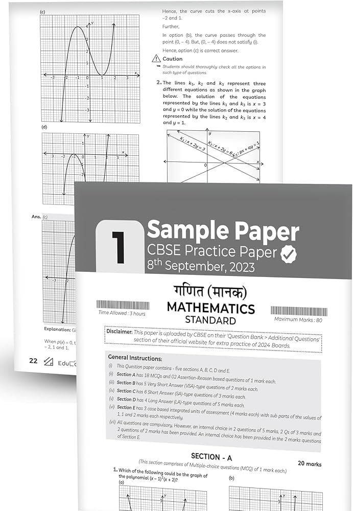 EDUCART MATHEMATICS (STANDARD) SAMPLE PAPERS PAST YEAR PAPER S2018- 2023