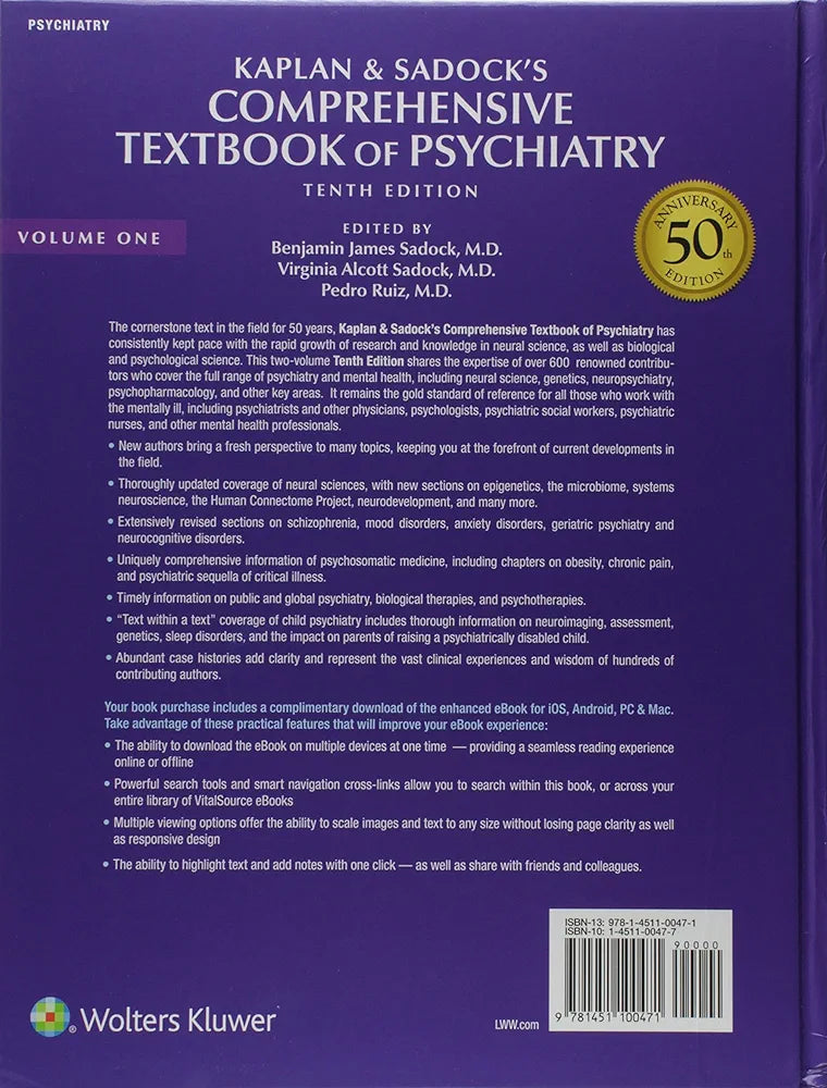 Kaplan and Sadock's Comprehensive Textbook of Psychiatry - 50th Anniversary Edition (Volume 1 only) 10th edition