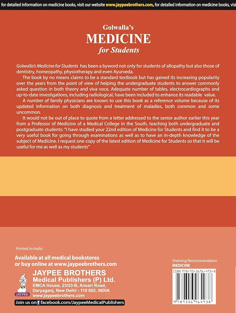 Golwalla's Medicine for Students: A Reference Book for The Family Physician by Milind Y Nadkar 26th edition