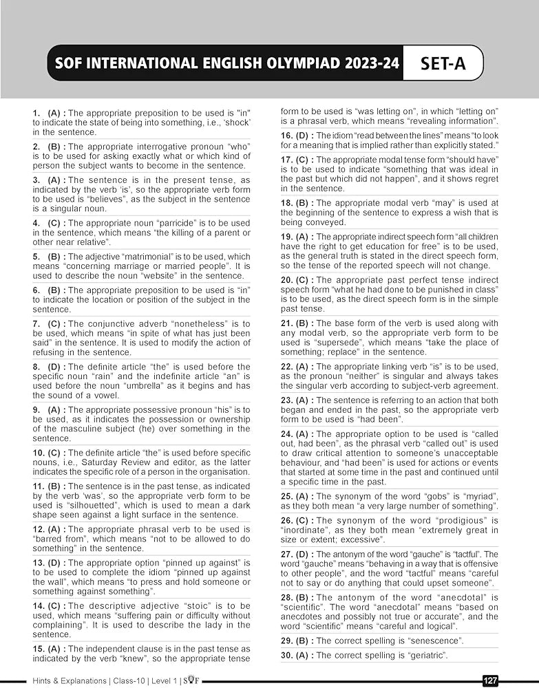 MTG IEO Class-10 Olympiad 10 Previous Years Papers (2023-2019 Set A & B) English with Mock Test Papers - Sample OMR Sheet with Chapterwise Analysis | SOF Olympiad Books For 2024-25 Exam