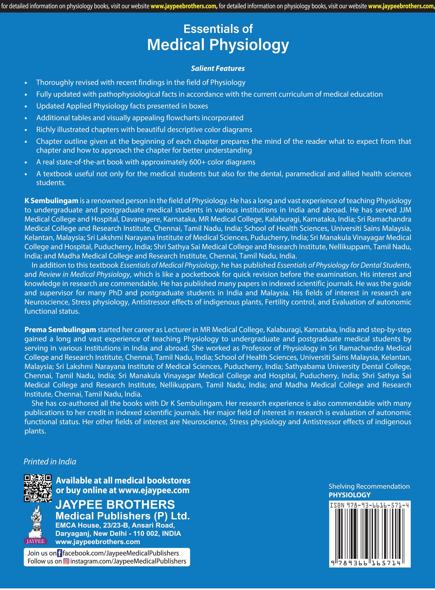 Essentials of Medical Physiology (Free Book on Review of Medical Physiology by
K SEMBULINGAMPREMA SEMBULINGAM 2025